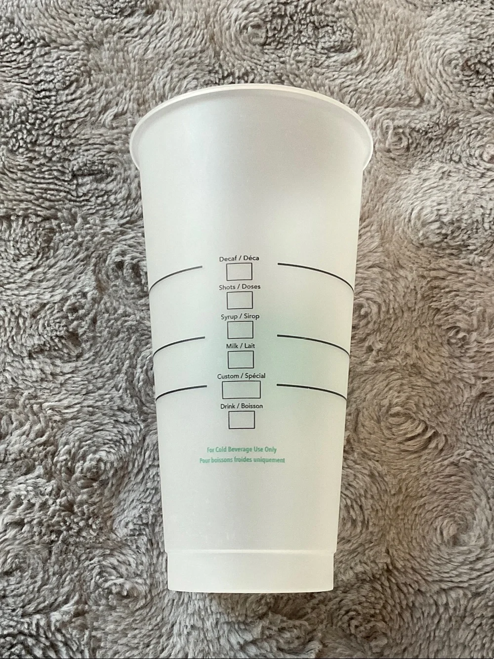 Starbucks White Frosted Plastic Cup with Green Logo